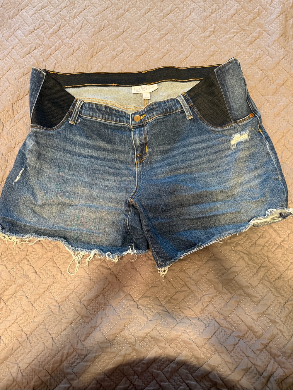 Isabel Maternity by Ingrid & Isabel Distressed Dark Blue Denim Shorts
